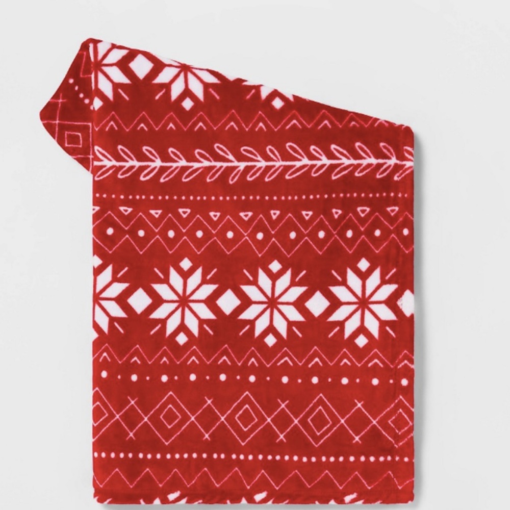 Wondershop Christmas Throw Blanket Snowflakes 50" x 60" Red White Cozy Warm